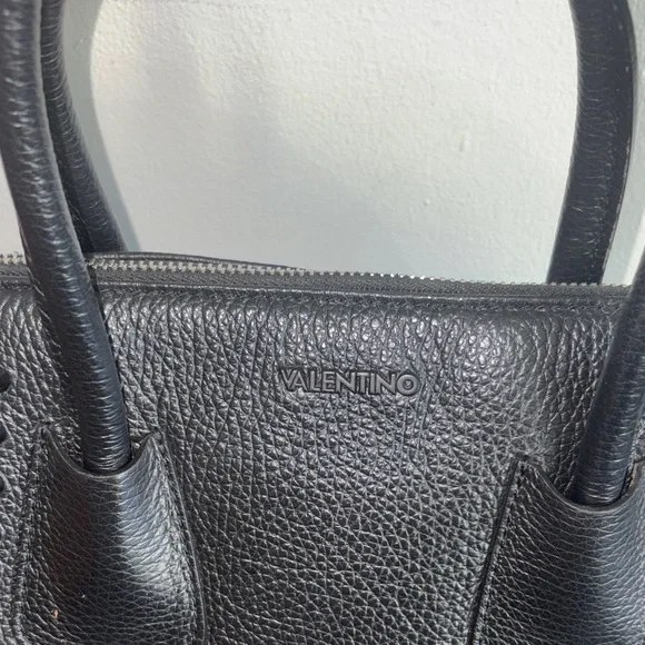 Valentino By Mario Valentino Black Textured Satchel with studs. - Picture 2 of 12